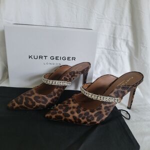 Kurt Geiger Duke Leopard Crystal Mules Heels Size 9 New in Box